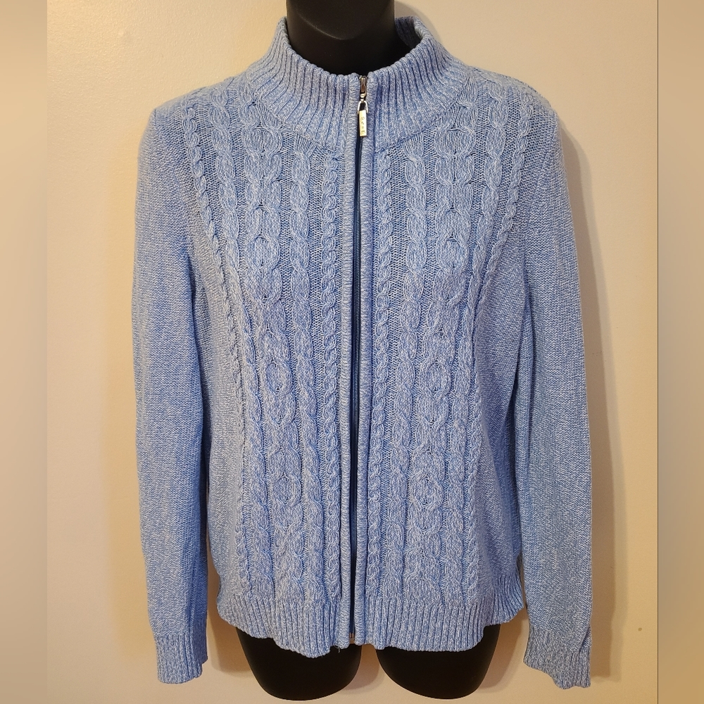 🌟Light Blue Cable Knit Full Zip Sweater Size Small Petite